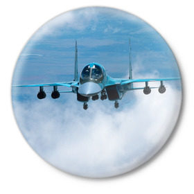 Значок с принтом Су 34 в Тюмени,  металл | круглая форма, металлическая застежка в виде булавки | самолет
