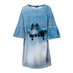 Детское платье 3D с принтом Су 34 в Тюмени, 100% полиэстер | прямой силуэт, чуть расширенный к низу. Круглая горловина, на рукавах — воланы | самолет