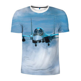 Мужская футболка 3D спортивная с принтом Су 34 в Тюмени, 100% полиэстер с улучшенными характеристиками | приталенный силуэт, круглая горловина, широкие плечи, сужается к линии бедра | Тематика изображения на принте: самолет