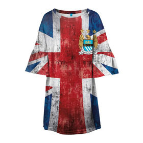Детское платье 3D с принтом Манчестер Сити в Тюмени, 100% полиэстер | прямой силуэт, чуть расширенный к низу. Круглая горловина, на рукавах — воланы | 3d | manchester city | new | английская премьер лига | англия | апл | болельщикам | британия | игра | лондон | манчестер | манчестер сити | новые | популярные | прикольные | футбол | футбольный клуб | эмблема