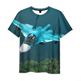 Мужская футболка 3D с принтом Су 34 в Тюмени, 100% полиэфир | прямой крой, круглый вырез горловины, длина до линии бедер | самолет