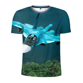 Мужская футболка 3D спортивная с принтом Су 34 в Тюмени, 100% полиэстер с улучшенными характеристиками | приталенный силуэт, круглая горловина, широкие плечи, сужается к линии бедра | самолет