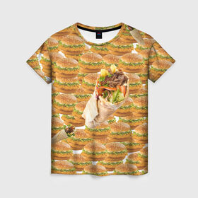 Женская футболка 3D с принтом Best food ever в Тюмени, 100% полиэфир ( синтетическое хлопкоподобное полотно) | прямой крой, круглый вырез горловины, длина до линии бедер | burger | fast food | бургер | донер | фастфуд | шава | шаурма