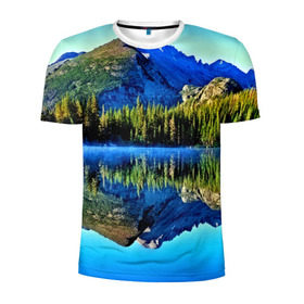 Мужская футболка 3D спортивная с принтом Switzerland в Тюмени, 100% полиэстер с улучшенными характеристиками | приталенный силуэт, круглая горловина, широкие плечи, сужается к линии бедра | Тематика изображения на принте: kander valley | switzerland | вечер | вода | горы | деревья | зима | лес | огни | озеро | парк | подсветка | снег | швейцария