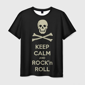 Мужская футболка 3D с принтом Keep Calm and ROCK в Тюмени, 100% полиэфир | прямой крой, круглый вырез горловины, длина до линии бедер | Тематика изображения на принте: music | rock | rock and roll | музыка | рок