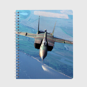 Тетрадь с принтом МиГ-31 в Тюмени, 100% бумага | 48 листов, плотность листов — 60 г/м2, плотность картонной обложки — 250 г/м2. Листы скреплены сбоку удобной пружинной спиралью. Уголки страниц и обложки скругленные. Цвет линий — светло-серый
 | самолет