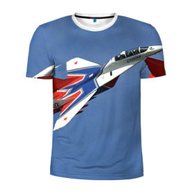 Мужская футболка 3D спортивная с принтом Стрижи в Тюмени, 100% полиэстер с улучшенными характеристиками | приталенный силуэт, круглая горловина, широкие плечи, сужается к линии бедра | Тематика изображения на принте: самолет