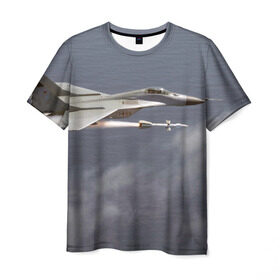 Мужская футболка 3D с принтом Атака МиГ-29 в Тюмени, 100% полиэфир | прямой крой, круглый вырез горловины, длина до линии бедер | Тематика изображения на принте: самолет