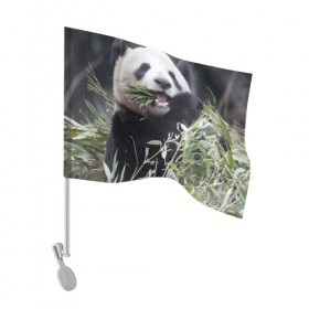 Флаг для автомобиля с принтом Панда кушает в Тюмени, 100% полиэстер | Размер: 30*21 см | бамбук | животное | медведь