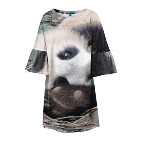 Детское платье 3D с принтом Лапка панда в Тюмени, 100% полиэстер | прямой силуэт, чуть расширенный к низу. Круглая горловина, на рукавах — воланы | бамбук | животное | медведь
