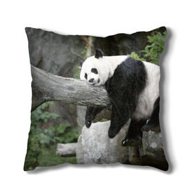 Подушка 3D с принтом Большая уставшая панда в Тюмени, наволочка – 100% полиэстер, наполнитель – холлофайбер (легкий наполнитель, не вызывает аллергию). | состоит из подушки и наволочки. Наволочка на молнии, легко снимается для стирки | бамбук | животное | медведь