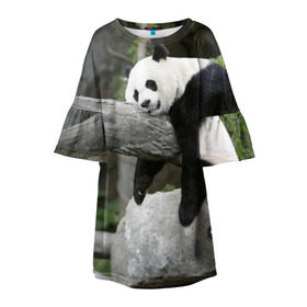 Детское платье 3D с принтом Большая уставшая панда в Тюмени, 100% полиэстер | прямой силуэт, чуть расширенный к низу. Круглая горловина, на рукавах — воланы | бамбук | животное | медведь