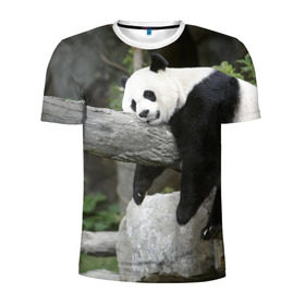Мужская футболка 3D спортивная с принтом Большая уставшая панда в Тюмени, 100% полиэстер с улучшенными характеристиками | приталенный силуэт, круглая горловина, широкие плечи, сужается к линии бедра | бамбук | животное | медведь
