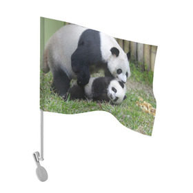 Флаг для автомобиля с принтом Мамочка и сыночек панды в Тюмени, 100% полиэстер | Размер: 30*21 см | бамбук | животное | медведь