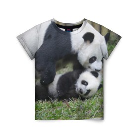 Детская футболка 3D с принтом Мамочка и сыночек панды в Тюмени, 100% гипоаллергенный полиэфир | прямой крой, круглый вырез горловины, длина до линии бедер, чуть спущенное плечо, ткань немного тянется | Тематика изображения на принте: бамбук | животное | медведь