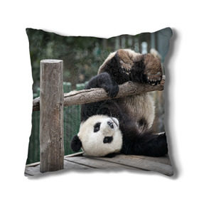 Подушка 3D с принтом Паркур панда в Тюмени, наволочка – 100% полиэстер, наполнитель – холлофайбер (легкий наполнитель, не вызывает аллергию). | состоит из подушки и наволочки. Наволочка на молнии, легко снимается для стирки | бамбук | животное | медведь