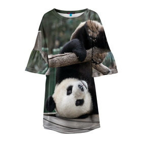 Детское платье 3D с принтом Паркур панда в Тюмени, 100% полиэстер | прямой силуэт, чуть расширенный к низу. Круглая горловина, на рукавах — воланы | бамбук | животное | медведь