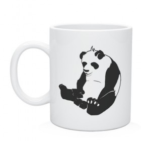 Кружка с принтом Задумчивый панда в Тюмени, керамика | объем — 330 мл, диаметр — 80 мм. Принт наносится на бока кружки, можно сделать два разных изображения | бамбук | животное | медведь