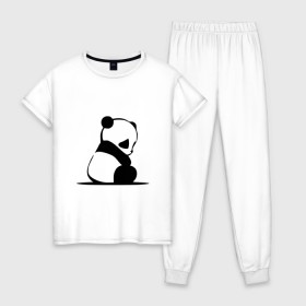 Женская пижама хлопок с принтом Грустный панда в Тюмени, 100% хлопок | брюки и футболка прямого кроя, без карманов, на брюках мягкая резинка на поясе и по низу штанин | бамбук | животное | медведь