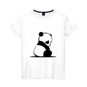 Женская футболка хлопок с принтом Грустный панда в Тюмени, 100% хлопок | прямой крой, круглый вырез горловины, длина до линии бедер, слегка спущенное плечо | бамбук | животное | медведь