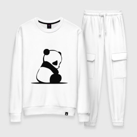Женский костюм хлопок с принтом Грустный панда в Тюмени, 100% хлопок | на свитшоте круглая горловина, мягкая резинка по низу. Брюки заужены к низу, на них два вида карманов: два 
