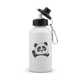 Бутылка спортивная с принтом Привет, я панда в Тюмени, металл | емкость — 500 мл, в комплекте две пластиковые крышки и карабин для крепления | Тематика изображения на принте: бамбук | животное | медведь