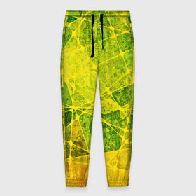 Мужские брюки 3D с принтом Particles в Тюмени, 100% полиэстер | манжеты по низу, эластичный пояс регулируется шнурком, по бокам два кармана без застежек, внутренняя часть кармана из мелкой сетки | желтый | зеленый | потертый | треугольники | яркий