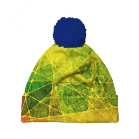 Шапка 3D c помпоном с принтом Particles в Тюмени, 100% полиэстер | универсальный размер, печать по всей поверхности изделия | желтый | зеленый | потертый | треугольники | яркий