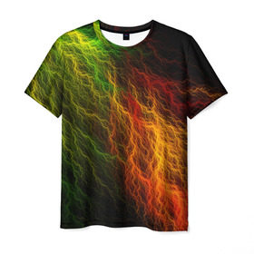 Мужская футболка 3D с принтом Цветные линии в Тюмени, 100% полиэфир | прямой крой, круглый вырез горловины, длина до линии бедер | молния | пестрый | разноцветный