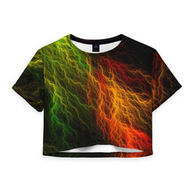 Женская футболка 3D укороченная с принтом Цветные линии в Тюмени, 100% полиэстер | круглая горловина, длина футболки до линии талии, рукава с отворотами | молния | пестрый | разноцветный