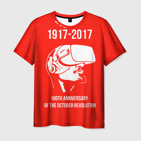 Мужская футболка 3D с принтом 100 лет революции в Тюмени, 100% полиэфир | прямой крой, круглый вырез горловины, длина до линии бедер | Тематика изображения на принте: 100 лет революции | vr | великая октябрьская революция | ленин | юбилей