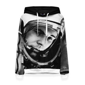 Женская толстовка 3D с принтом Юрий Гагарин в Тюмени, 100% полиэстер  | двухслойный капюшон со шнурком для регулировки, мягкие манжеты на рукавах и по низу толстовки, спереди карман-кенгуру с мягким внутренним слоем. | первый космонавт