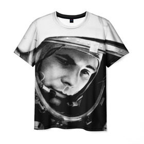 Мужская футболка 3D с принтом Юрий Гагарин в Тюмени, 100% полиэфир | прямой крой, круглый вырез горловины, длина до линии бедер | Тематика изображения на принте: первый космонавт