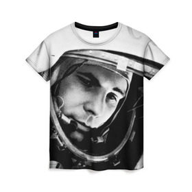 Женская футболка 3D с принтом Юрий Гагарин в Тюмени, 100% полиэфир ( синтетическое хлопкоподобное полотно) | прямой крой, круглый вырез горловины, длина до линии бедер | первый космонавт