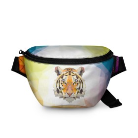 Поясная сумка 3D с принтом Тигр в Тюмени, 100% полиэстер | плотная ткань, ремень с регулируемой длиной, внутри несколько карманов для мелочей, основное отделение и карман с обратной стороны сумки застегиваются на молнию | большая кошка | дикие животные | животные | тигр