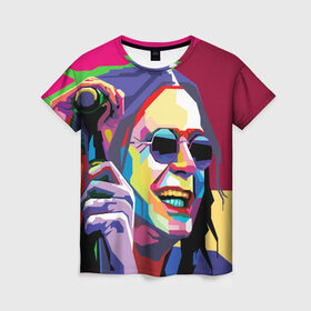 Женская футболка 3D с принтом Оззи Осборн в Тюмени, 100% полиэфир ( синтетическое хлопкоподобное полотно) | прямой крой, круглый вырез горловины, длина до линии бедер | ozzy osbourne | rock | металл | оззи | осборн | рок