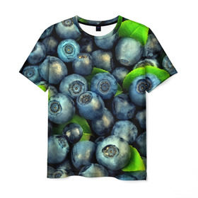 Мужская футболка 3D с принтом Голубика в Тюмени, 100% полиэфир | прямой крой, круглый вырез горловины, длина до линии бедер | blueberry | голубика | черника | ягоды