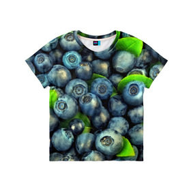 Детская футболка 3D с принтом Голубика в Тюмени, 100% гипоаллергенный полиэфир | прямой крой, круглый вырез горловины, длина до линии бедер, чуть спущенное плечо, ткань немного тянется | Тематика изображения на принте: blueberry | голубика | черника | ягоды