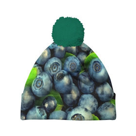 Шапка 3D c помпоном с принтом Голубика в Тюмени, 100% полиэстер | универсальный размер, печать по всей поверхности изделия | blueberry | голубика | черника | ягоды