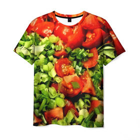 Мужская футболка 3D с принтом Салатик в Тюмени, 100% полиэфир | прямой крой, круглый вырез горловины, длина до линии бедер | Тематика изображения на принте: зеленый | красный | нарезка | овощи | яркий