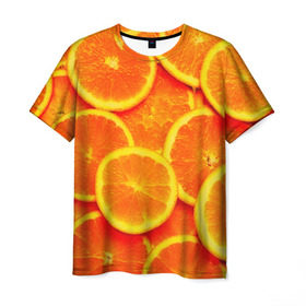 Мужская футболка 3D с принтом Сочные апельсины в Тюмени, 100% полиэфир | прямой крой, круглый вырез горловины, длина до линии бедер | Тематика изображения на принте: апельсин | летние | сочные | цитрус | яркие