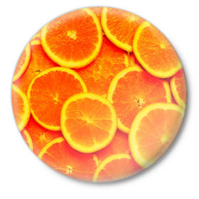Значок с принтом Сочные апельсины в Тюмени,  металл | круглая форма, металлическая застежка в виде булавки | апельсин | летние | сочные | цитрус | яркие