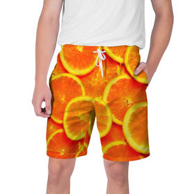 Мужские шорты 3D с принтом Сочные апельсины в Тюмени,  полиэстер 100% | прямой крой, два кармана без застежек по бокам. Мягкая трикотажная резинка на поясе, внутри которой широкие завязки. Длина чуть выше колен | Тематика изображения на принте: апельсин | летние | сочные | цитрус | яркие