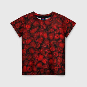 Детская футболка 3D с принтом Малинки в Тюмени, 100% гипоаллергенный полиэфир | прямой крой, круглый вырез горловины, длина до линии бедер, чуть спущенное плечо, ткань немного тянется | малиновый | паттерн | темный | ягоды