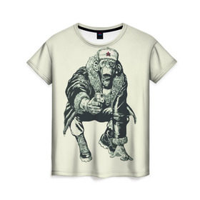 Женская футболка 3D с принтом Обезьяна с пистолетом в Тюмени, 100% полиэфир ( синтетическое хлопкоподобное полотно) | прямой крой, круглый вырез горловины, длина до линии бедер | звезда | пистолет | шапка | шимпанзе