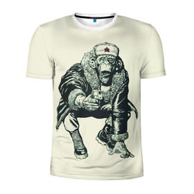 Мужская футболка 3D спортивная с принтом Обезьяна с пистолетом в Тюмени, 100% полиэстер с улучшенными характеристиками | приталенный силуэт, круглая горловина, широкие плечи, сужается к линии бедра | Тематика изображения на принте: звезда | пистолет | шапка | шимпанзе