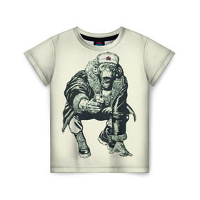Детская футболка 3D с принтом Обезьяна с пистолетом в Тюмени, 100% гипоаллергенный полиэфир | прямой крой, круглый вырез горловины, длина до линии бедер, чуть спущенное плечо, ткань немного тянется | Тематика изображения на принте: звезда | пистолет | шапка | шимпанзе
