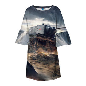 Детское платье 3D с принтом Танк в Тюмени, 100% полиэстер | прямой силуэт, чуть расширенный к низу. Круглая горловина, на рукавах — воланы | 9 мая | день победы | оружие | советский танк | танк | танковые войска