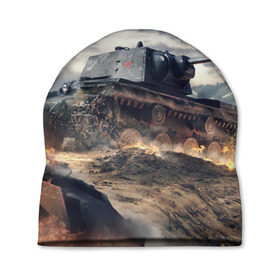 Шапка 3D с принтом Танк в Тюмени, 100% полиэстер | универсальный размер, печать по всей поверхности изделия | 9 мая | день победы | оружие | советский танк | танк | танковые войска