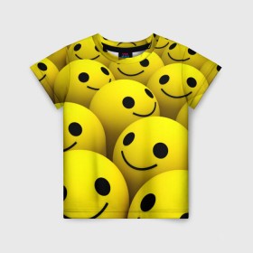 Детская футболка 3D с принтом Счастливые смайлики в Тюмени, 100% гипоаллергенный полиэфир | прямой крой, круглый вырез горловины, длина до линии бедер, чуть спущенное плечо, ткань немного тянется | no problems | smile | без проблем | весёлый | довольный | оптимизм | позитив | позитивный | радость | смайлики | смех | счастливый | счастье | улыбаться | улыбка | хорошее настроение